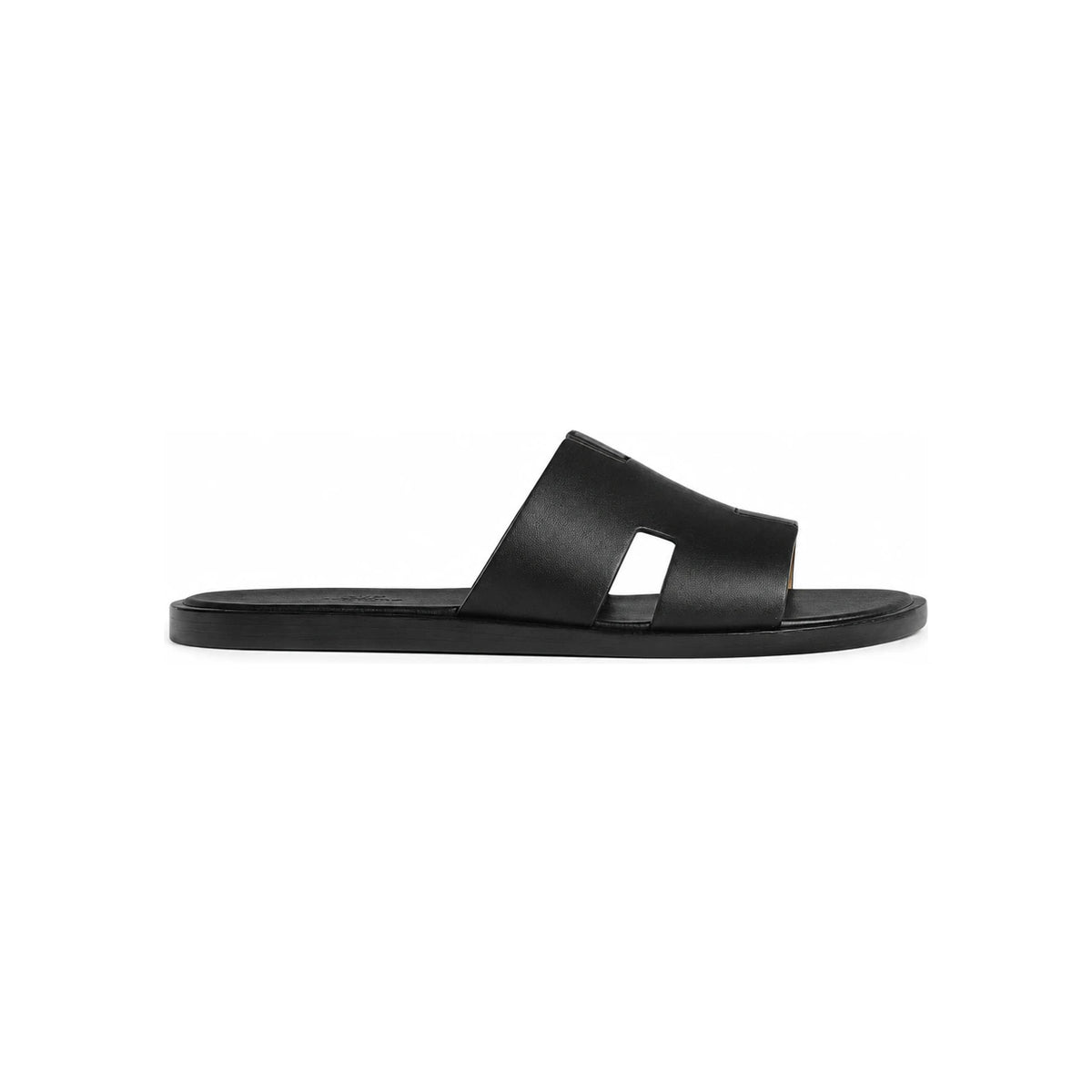 HERMES Izmir Sandals Calfskin Noir Black Slippers for Men
