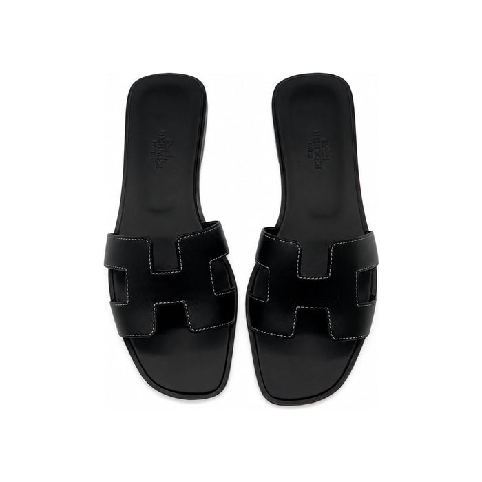 HERMES Oran Black Leather Women’s Sandals