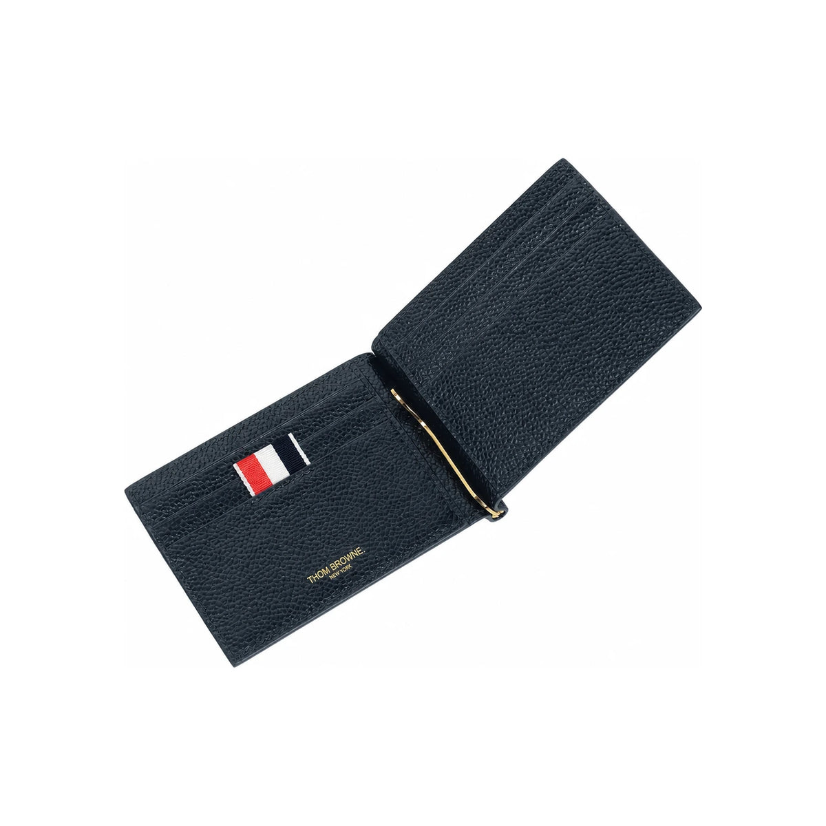 THOM BROWNE Pebble Grain Leather Money Clip Bifold Wallet Black