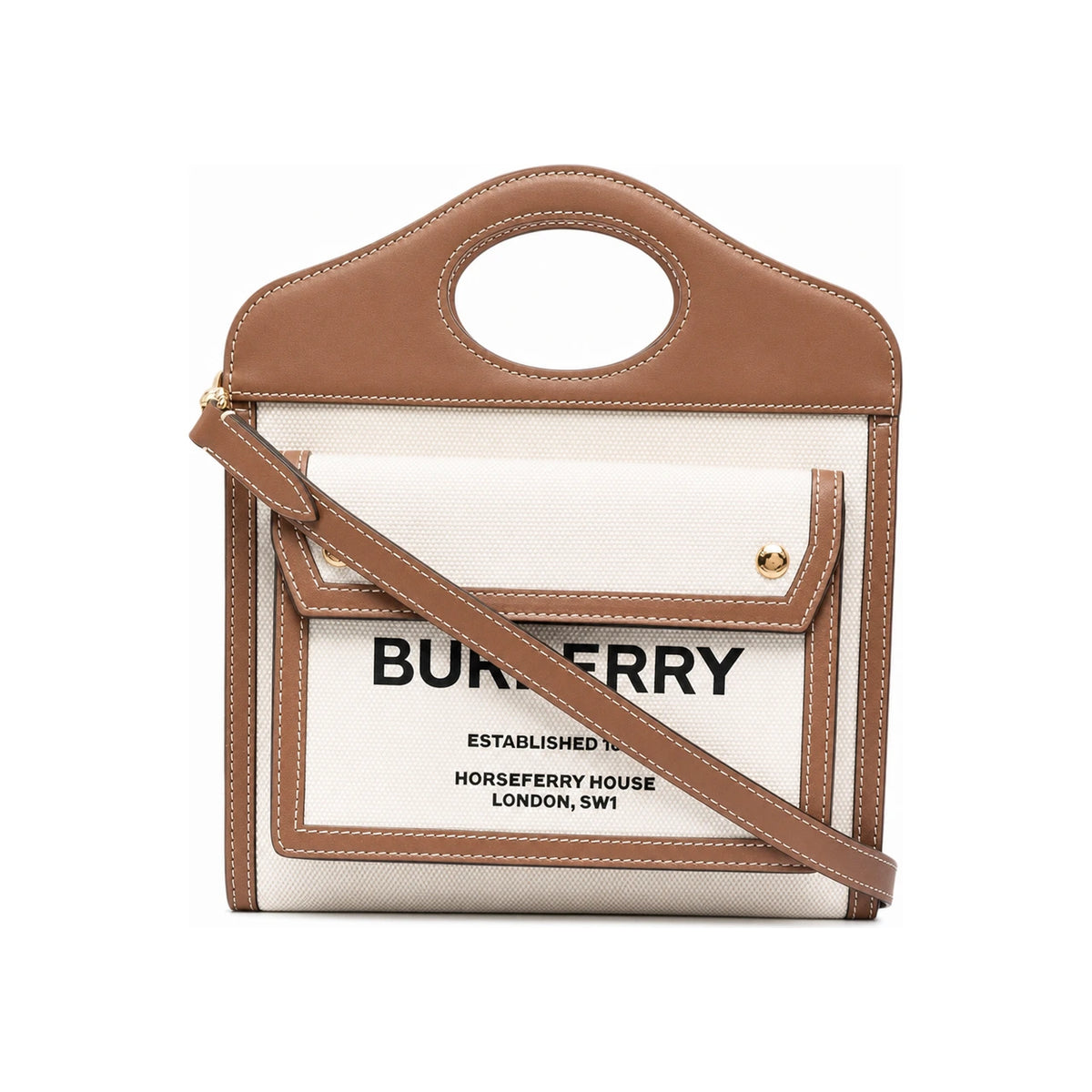 BURBERRY Logo Mini Pocket Tote Crossbody Bag Natural Brown