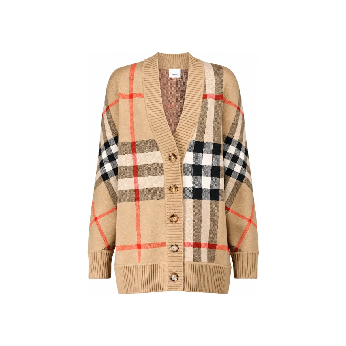 BURBERRY Check Technical Wool Jacquard Cardigan