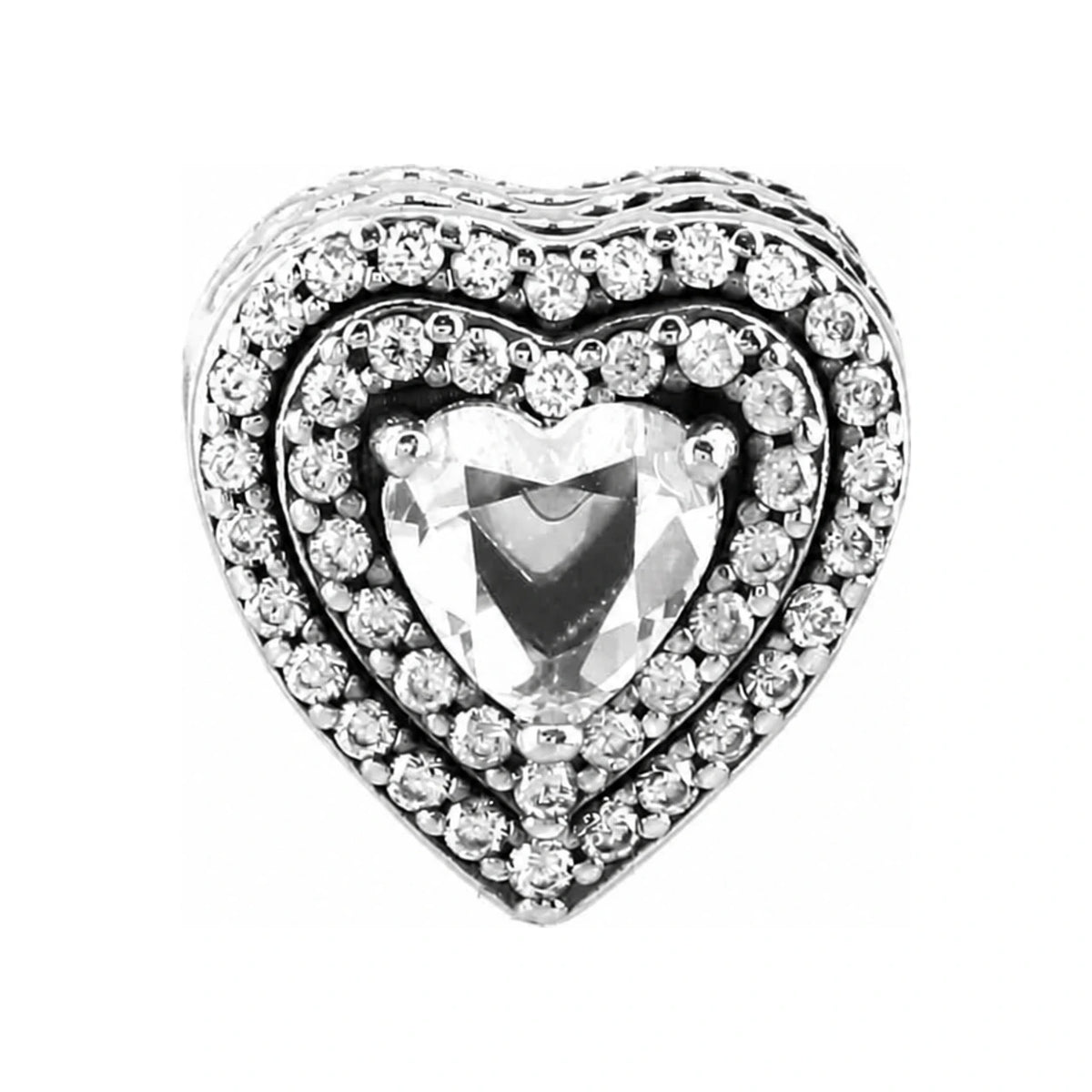 PANDORA Sparkling Leveled Heart Silver Charm Bracelet Accessory 799218C01
