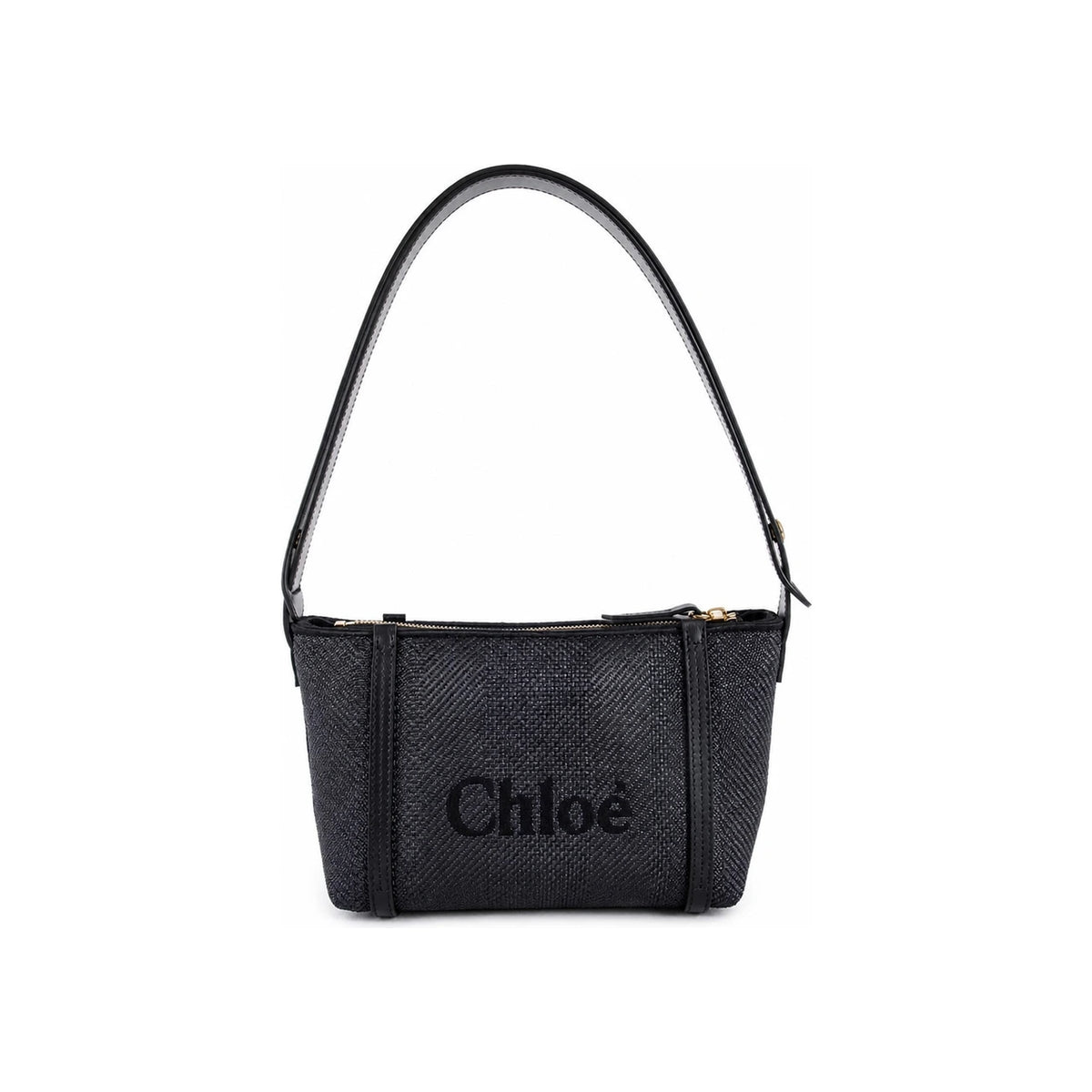 Chloe Carry Logo Raffia Shoulder Bag Black CH25UP566P38 001