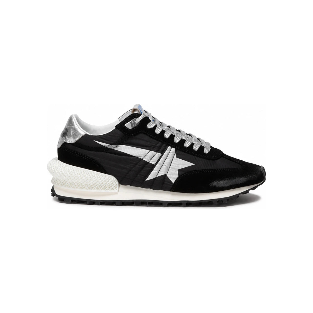 GOLDEN GOOSE Black Ripstop Nylon Upper Silver Star Marathon Sneakers