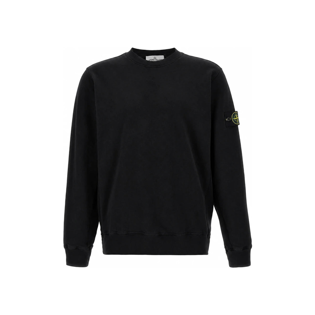 STONE ISLAND Logo Patch Cotton Crewneck Sweatshirt Black Men