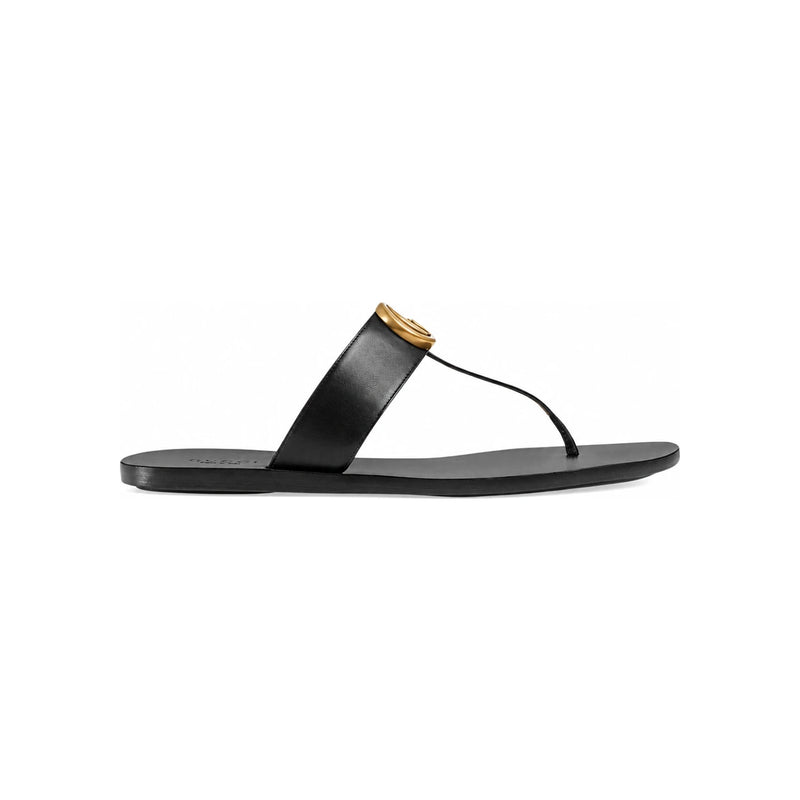 GUCCI GG Marmont Black Leather Strap Sandals