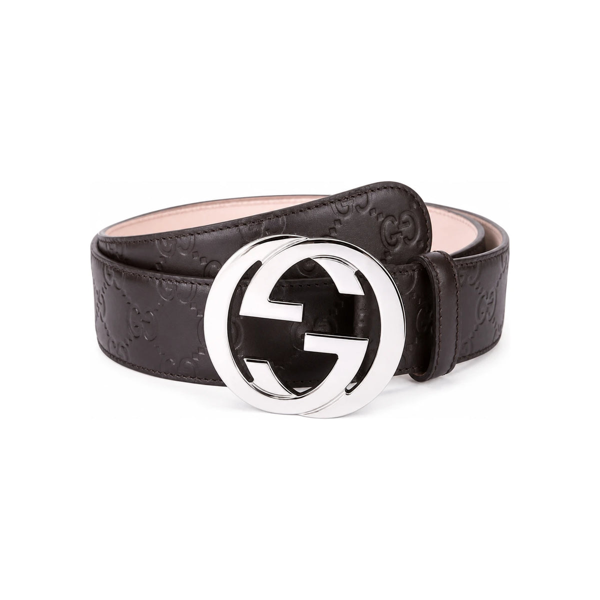 GUCCI Brown Signature Leather Belt with Interlocking G Buckle 411924 CWC1N 2040