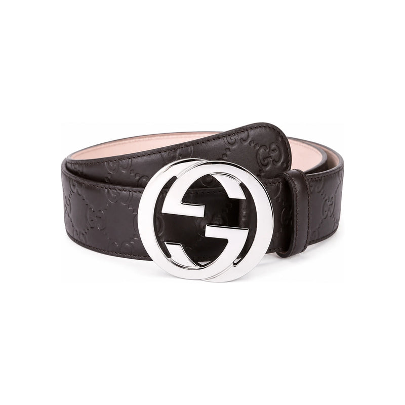 GUCCI Brown Signature Leather Belt with Interlocking G Buckle 411924 CWC1N 2040