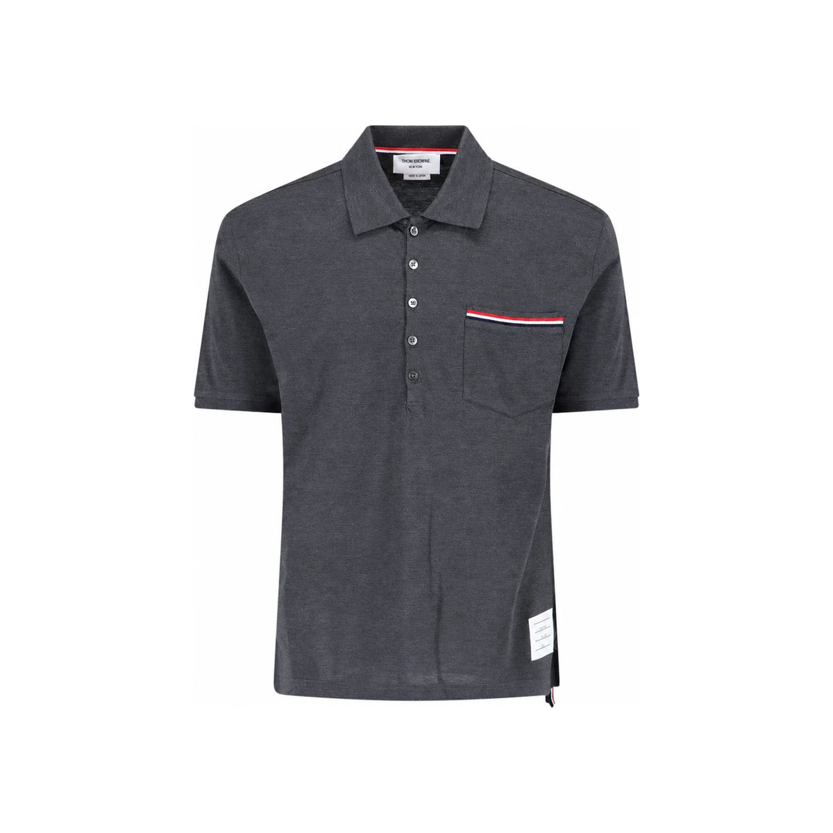 THOM BROWNE Short Sleeve Piqué Polo Shirt Men Grey
