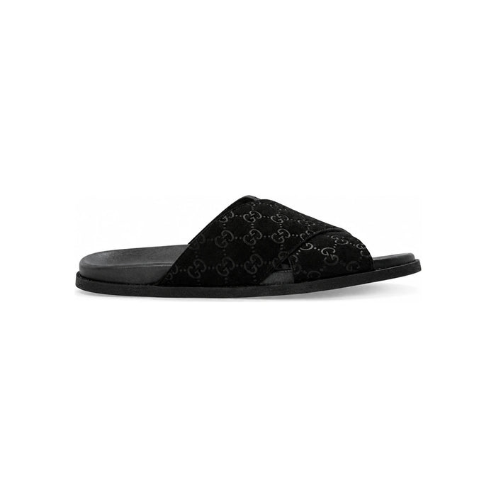 GUCCI Men’s GG Suede Slide Sandals Black 834940 AADUO 1000
