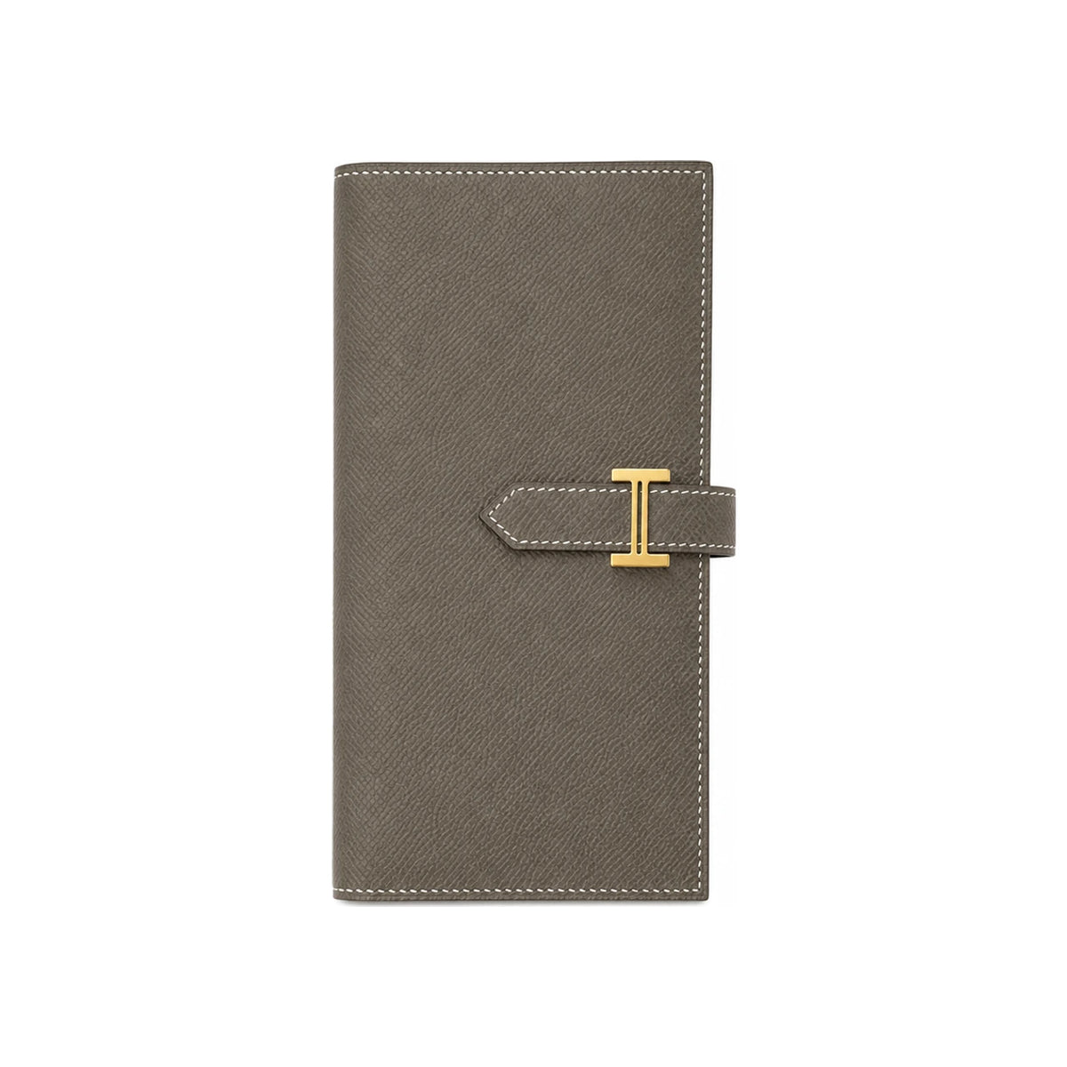 HERMES Etoupe Epsom Calfskin Béarn Long Wallet Gold Hardware