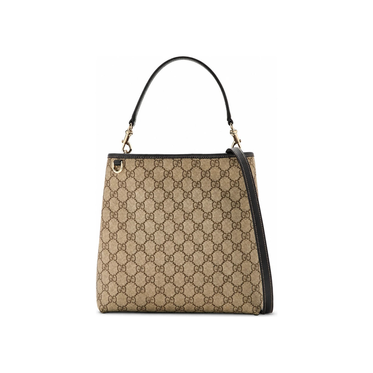 GUCCI GG Emblem Medium Bucket Bag Beige Brown Leather Tote