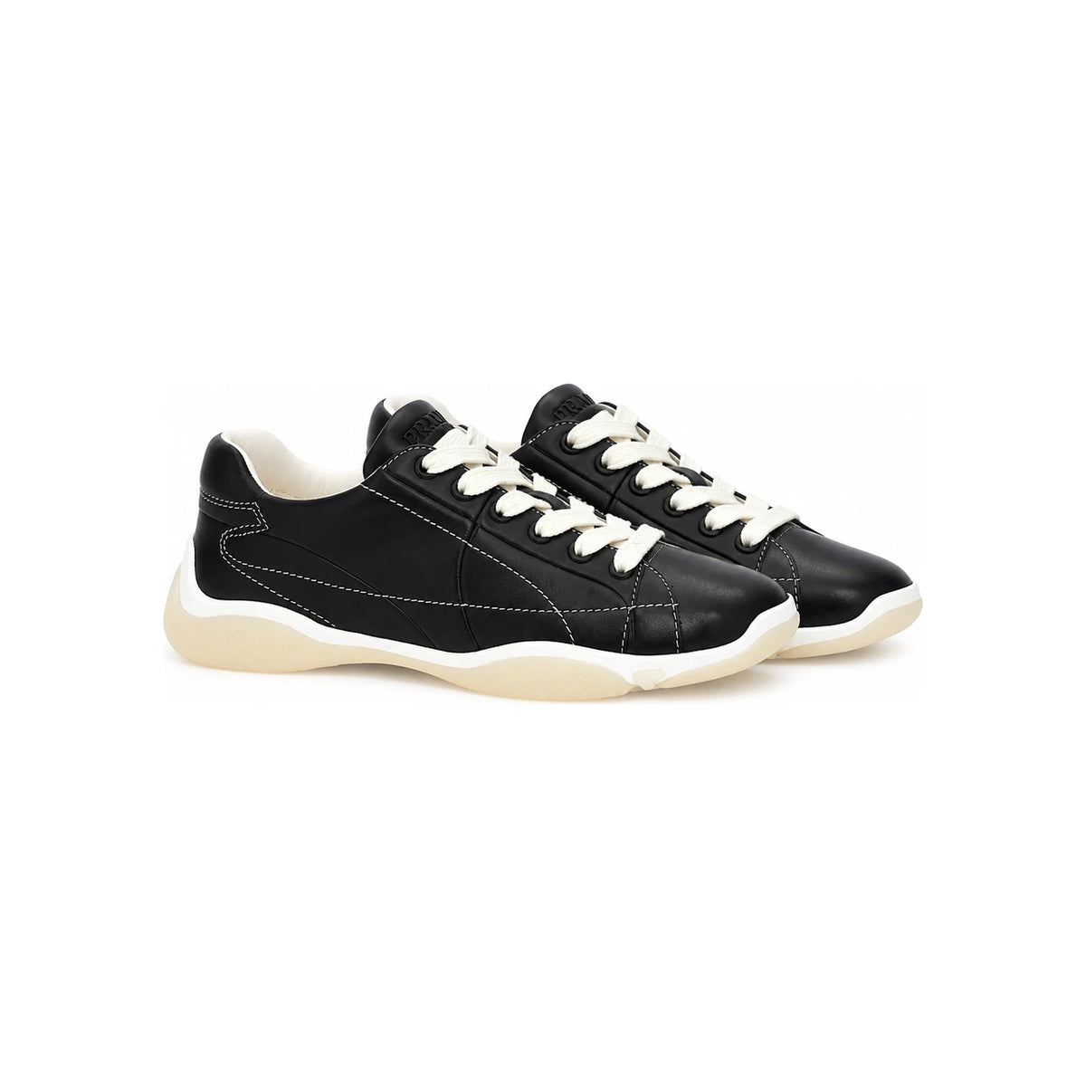 PRADA White Leather Low-Top Sneakers