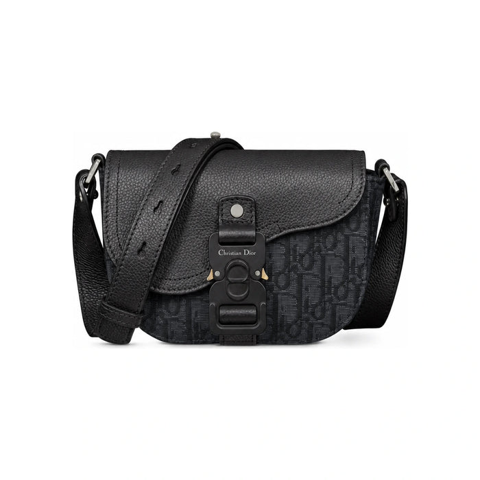 DIOR Saddle Mini Crossbody Bag Black Oblique Jacquard Grained Calfskin