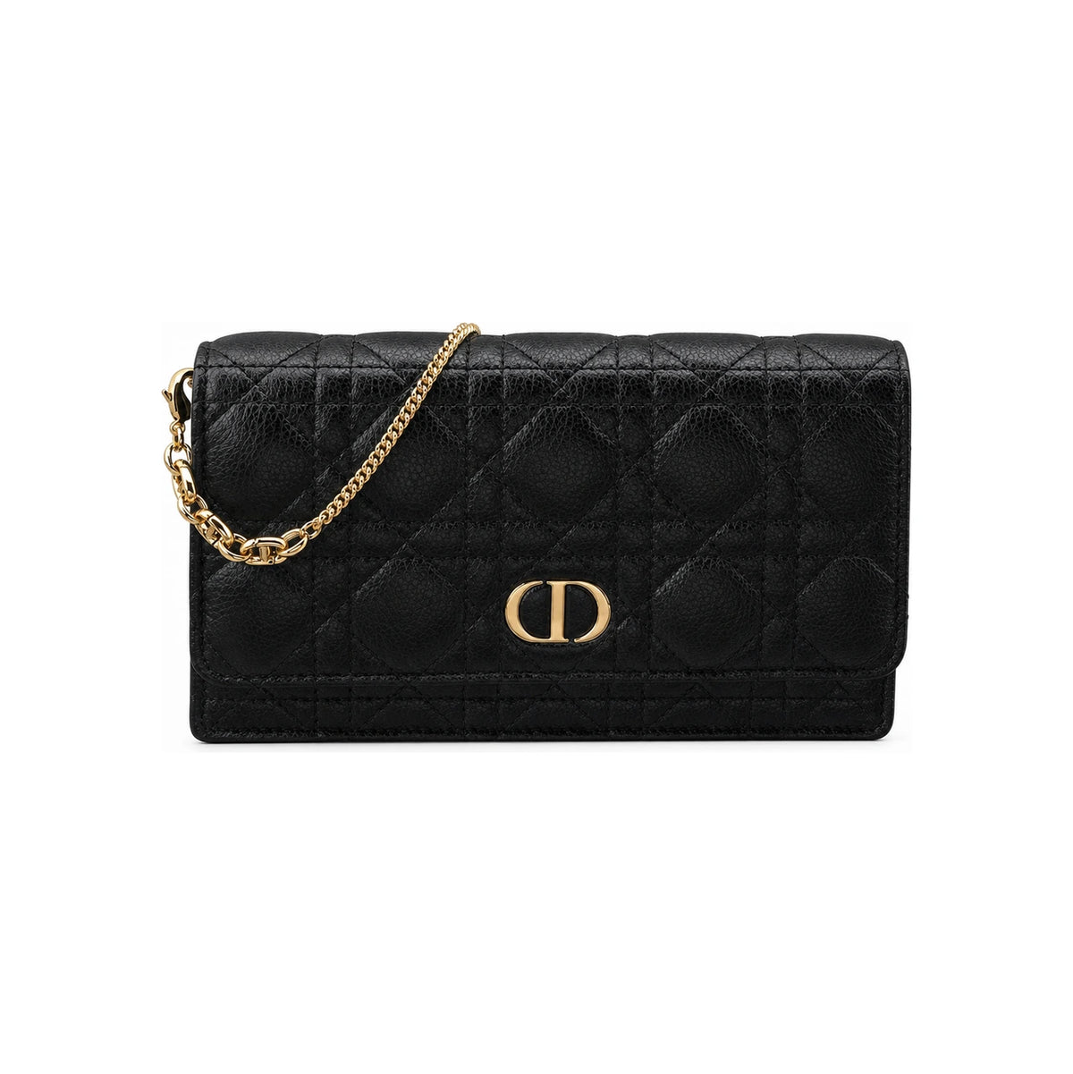 DIOR Black Supple Cannage Calfskin Caro Chain Pouch Crossbody Bag