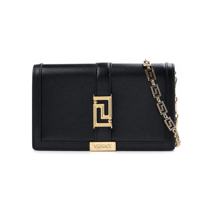 Versace Greca Chain Leather Shoulder Bag Black Women’s