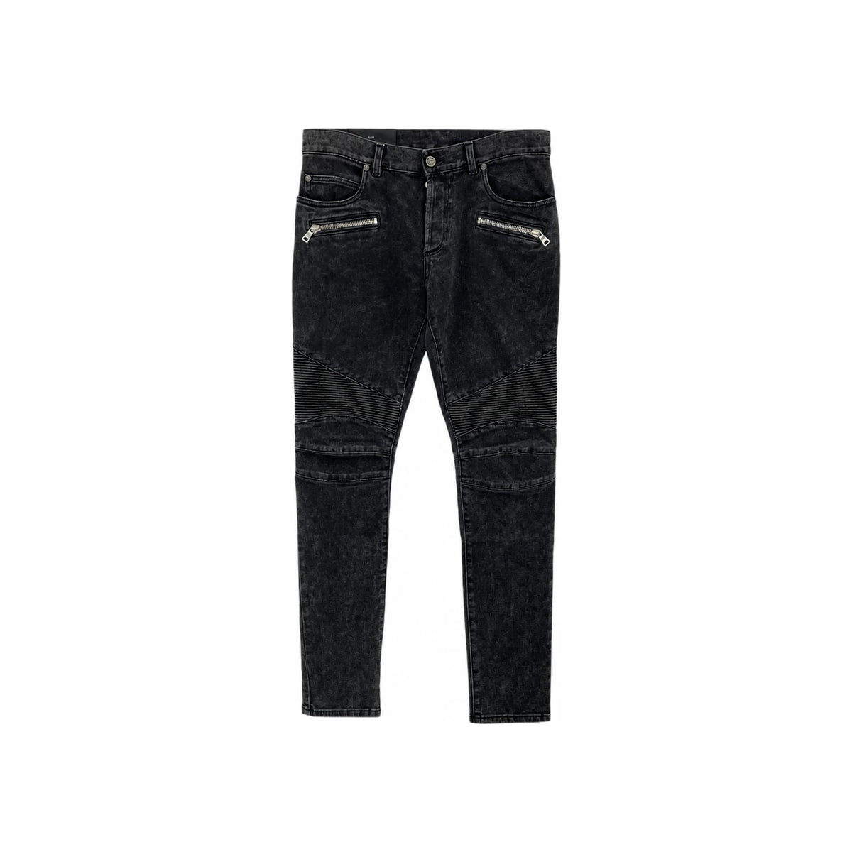 Balmain Men's Biker Washed Black Denim Jeans VH1MG005107D