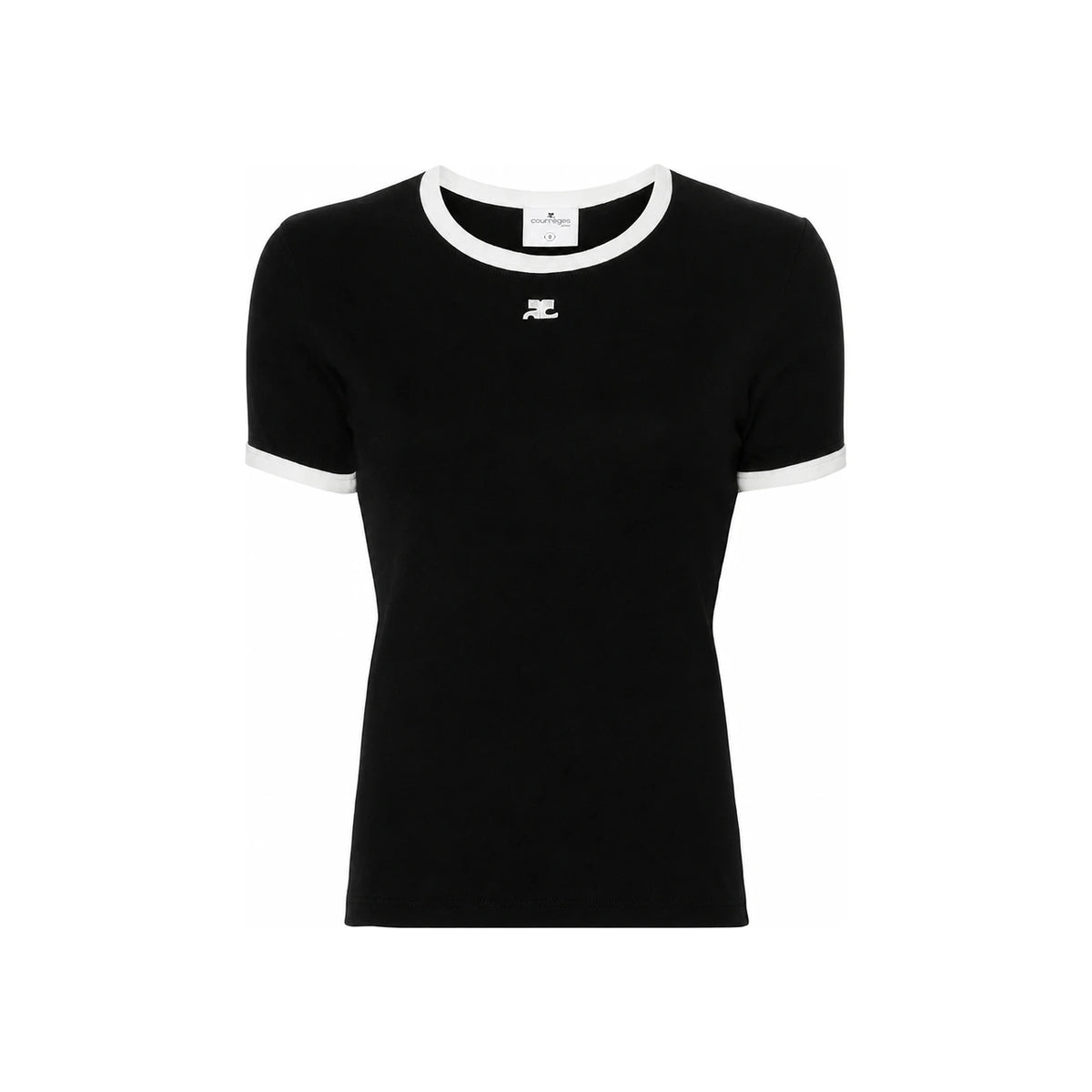 courreges Reedition Contrast Women's Short Sleeve T-Shirt Black VESJTS017JS0070