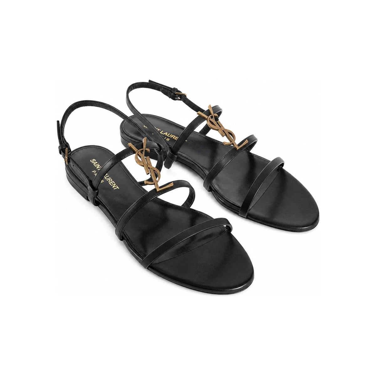 Saint Laurent New Cassandra Flat Sandals Black Sandals