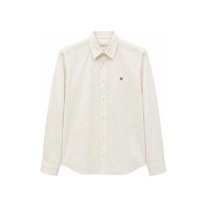 Maison Kitsune Fox Head Embroidery Classic Long Sleeve Shirt White