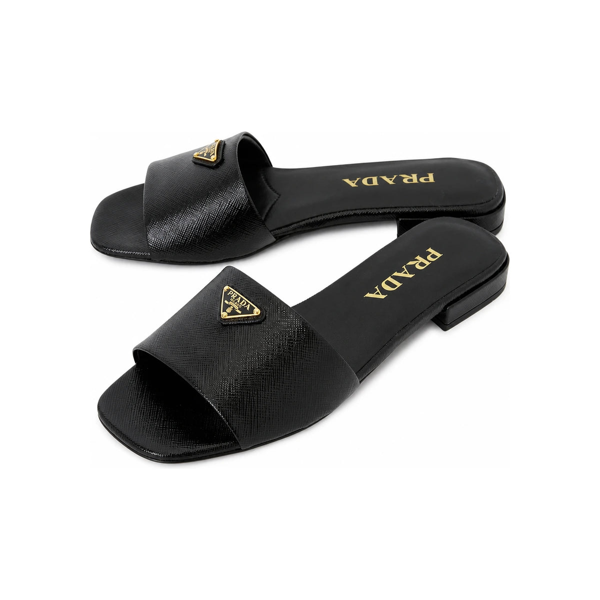 PRADA Saffiano Leather Women’s Slide Sandals Black