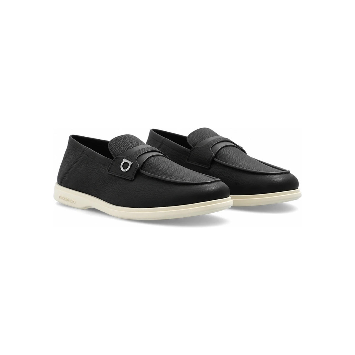 Ferragamo Gancini Ornament Deconstructed Loafers Black 0768454