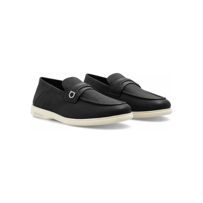 Ferragamo Gancini Ornament Deconstructed Loafers Black 0768454