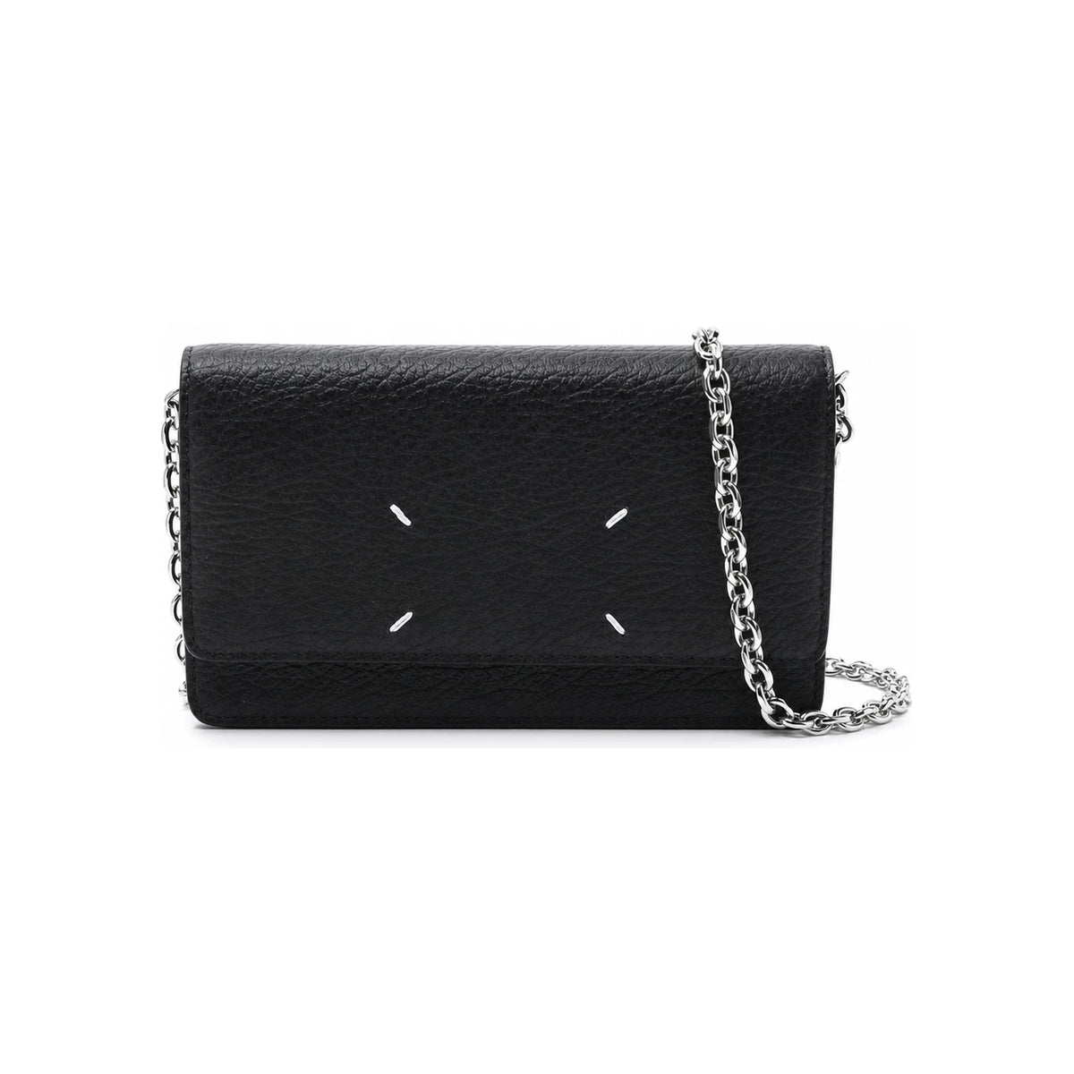 Maison Margiela Signature Stitch Chain Strap Shoulder Bag Black Leather