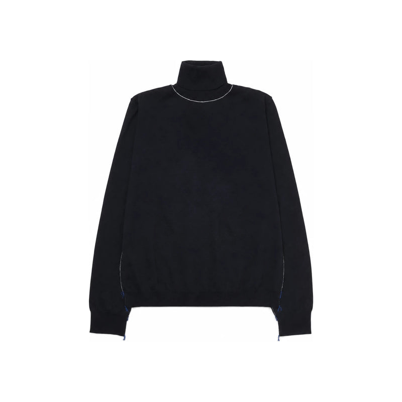 Maison Margiela Navy High Neck Turtleneck Sweater Women Stitch Detail