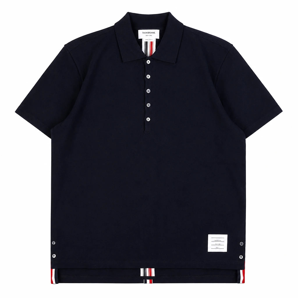 THOM BROWNE Navy Center-Back Stripe Polo Shirt
