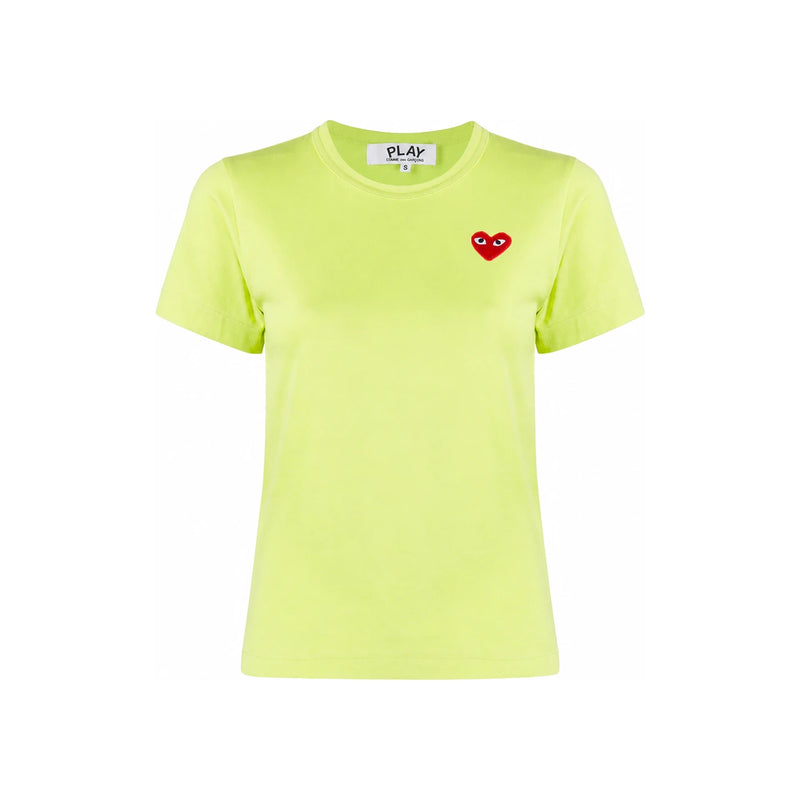 Comme des Garcons Neon Green Red Heart Patch Short Sleeve T-Shirt Women AZT271