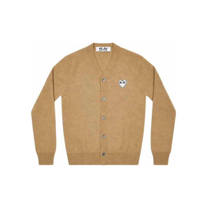 Comme des Garcons Beige Wool Cardigan with White Heart Patch Unisex AZ N066