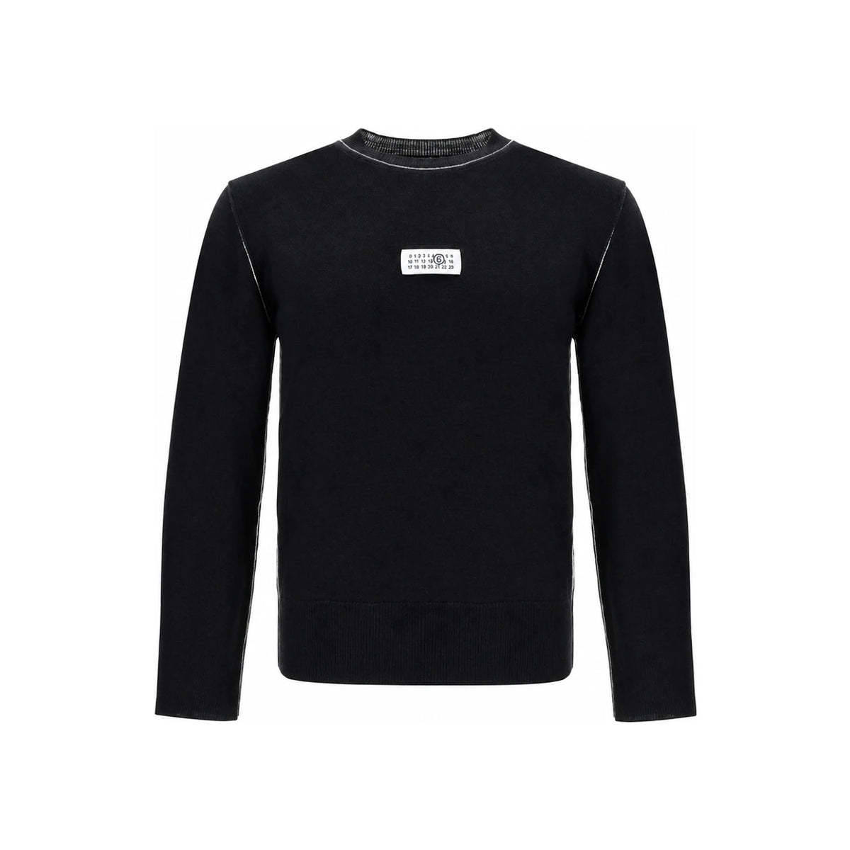 MM6 Contrast Stitch Numeric Wool Crewneck Sweater for SH0HL0017 M13037 900 BLACK