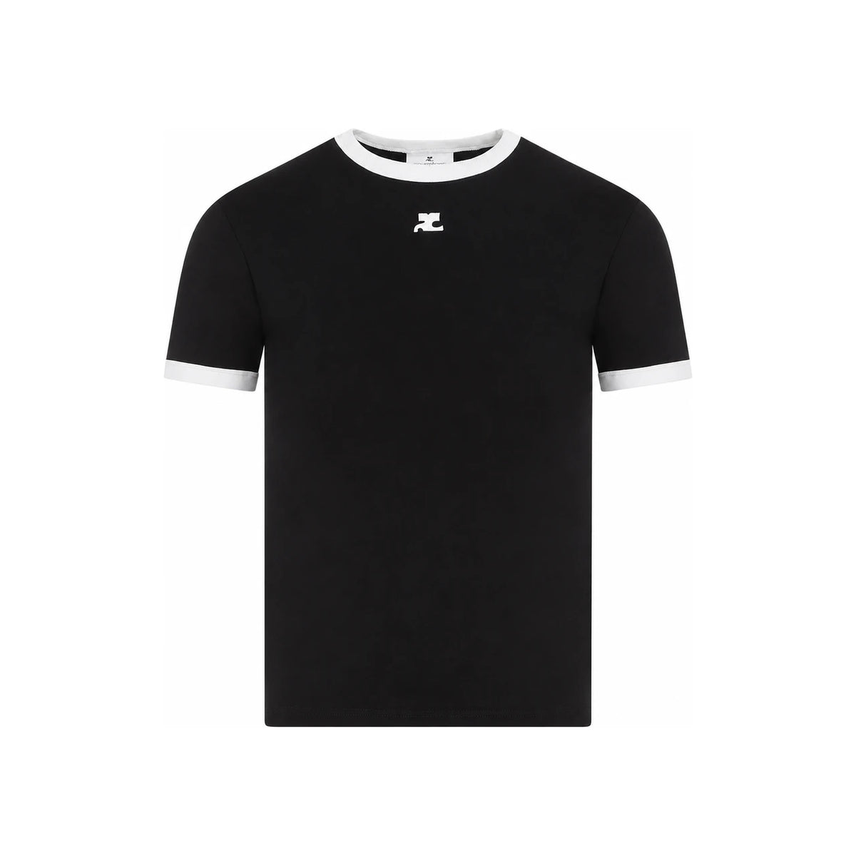 courreges Reedition Black Contrast Short Sleeve Women's T-S VESJTS017JS0070 9901