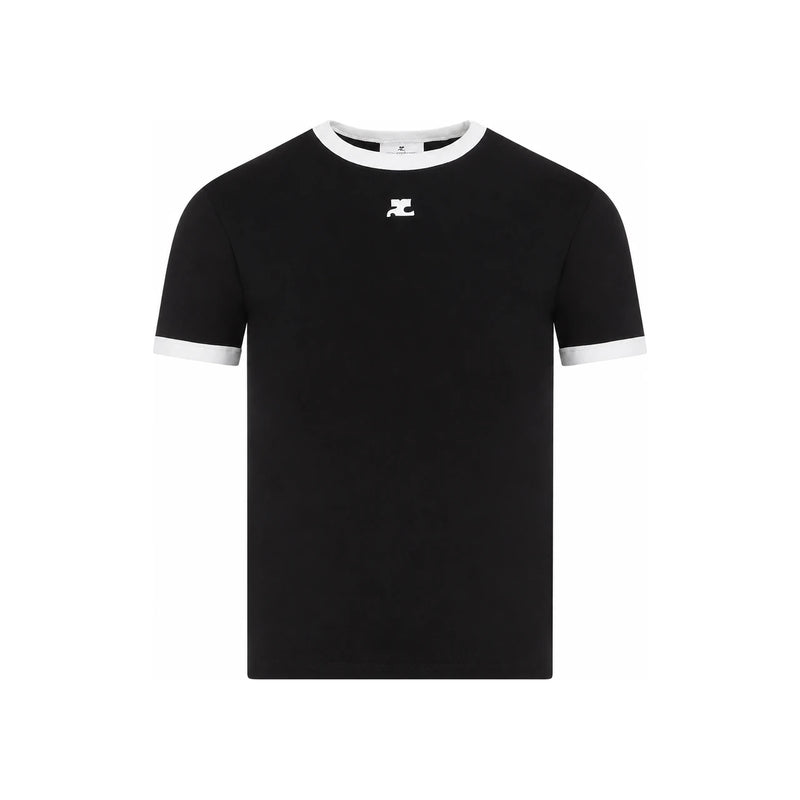 courreges Reedition Black Contrast Short Sleeve Women's T-S VESJTS017JS0070 9901
