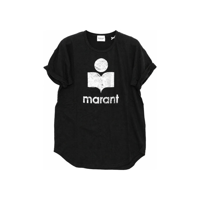 Isabel Marant Linen Silver Logo Short Sleeve T-Shirt Black