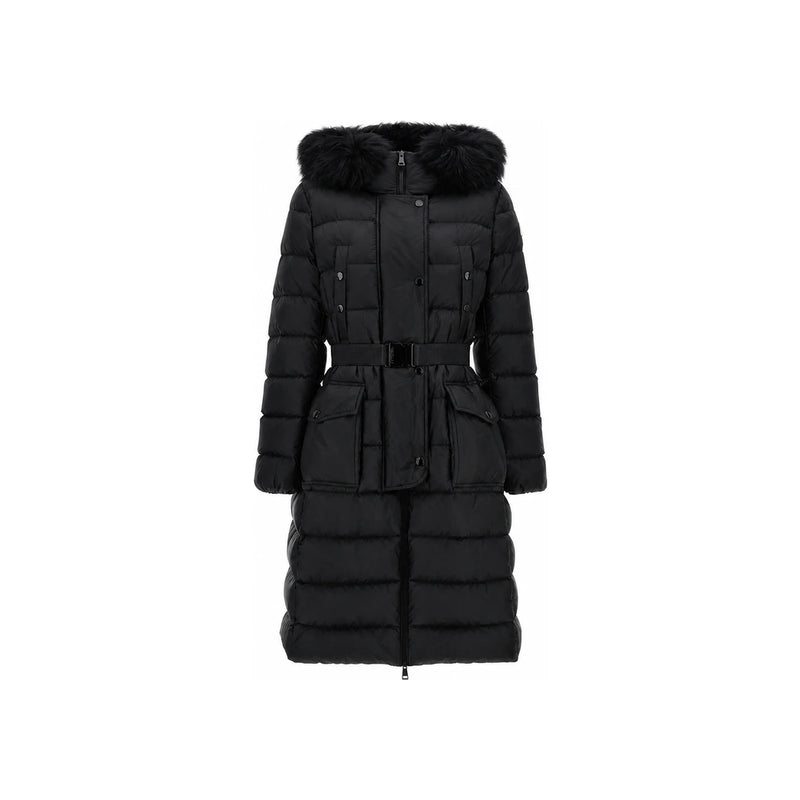 Moncler Black Khloe Long Down Puffer Coat with Fur Trim