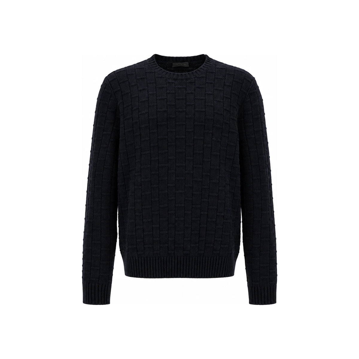 PRADA Black Wool Round Neck Knit Sweater for Men