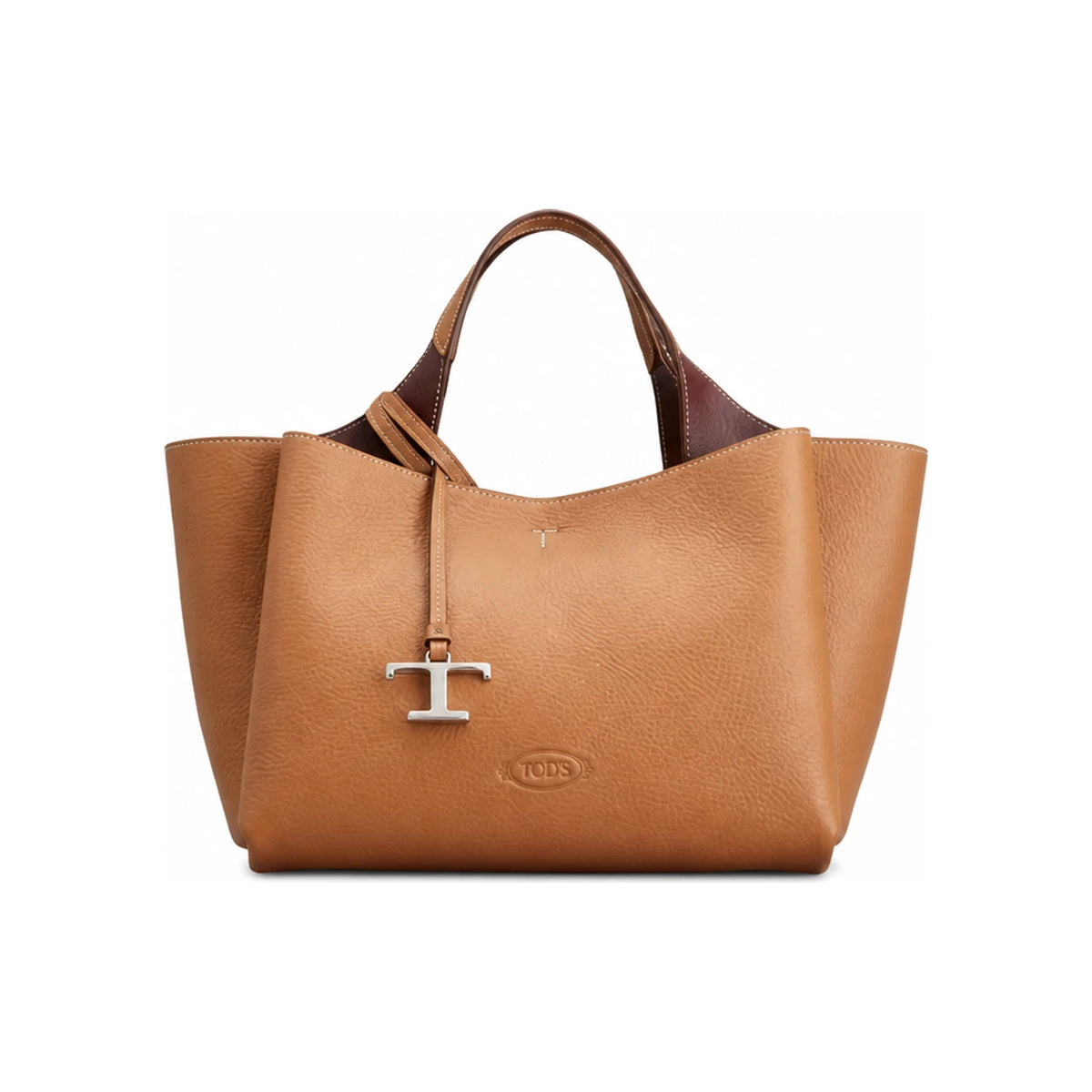 Tods Timeless Logo Mini Camel Leather Tote Shoulder Bag