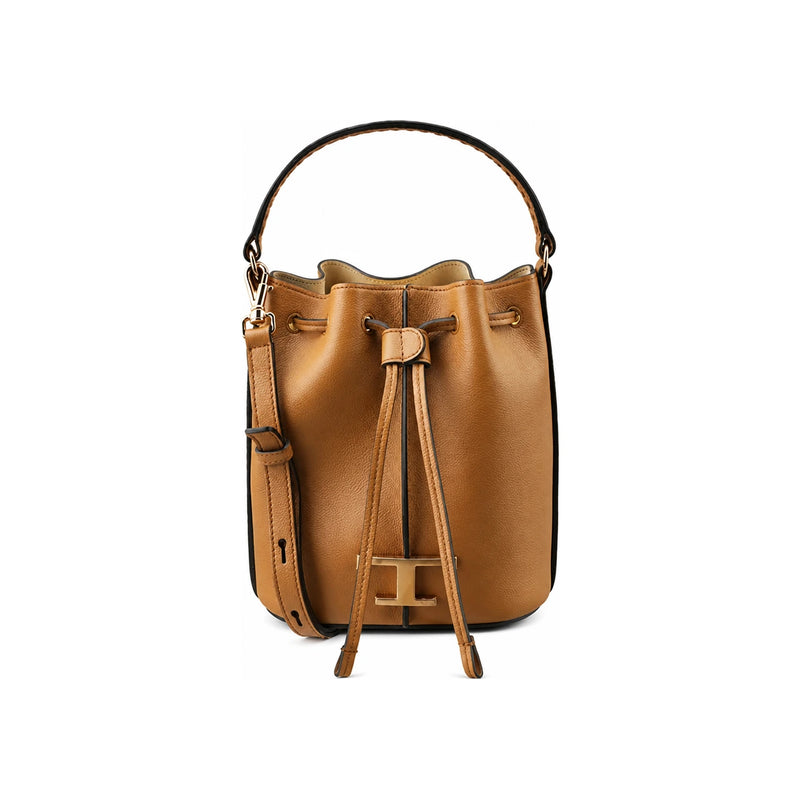 Tods Timeless Logo Bucket Bag Camel Crossbody