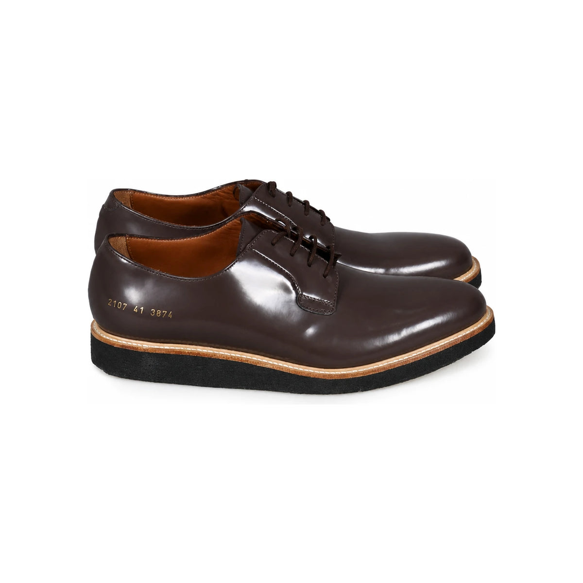 Common Projects Warm Gray Shiny Leather Derby Shoes for Men 2107 3874