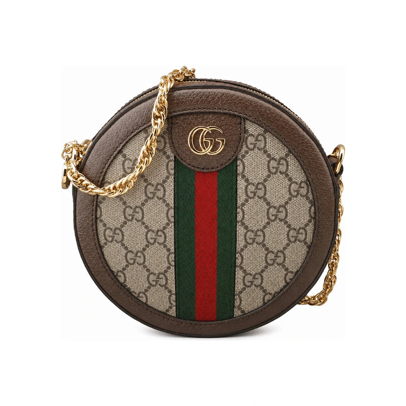 GUCCI Ophidia GG Round Mini Crossbody Bag Brown Canvas Leather