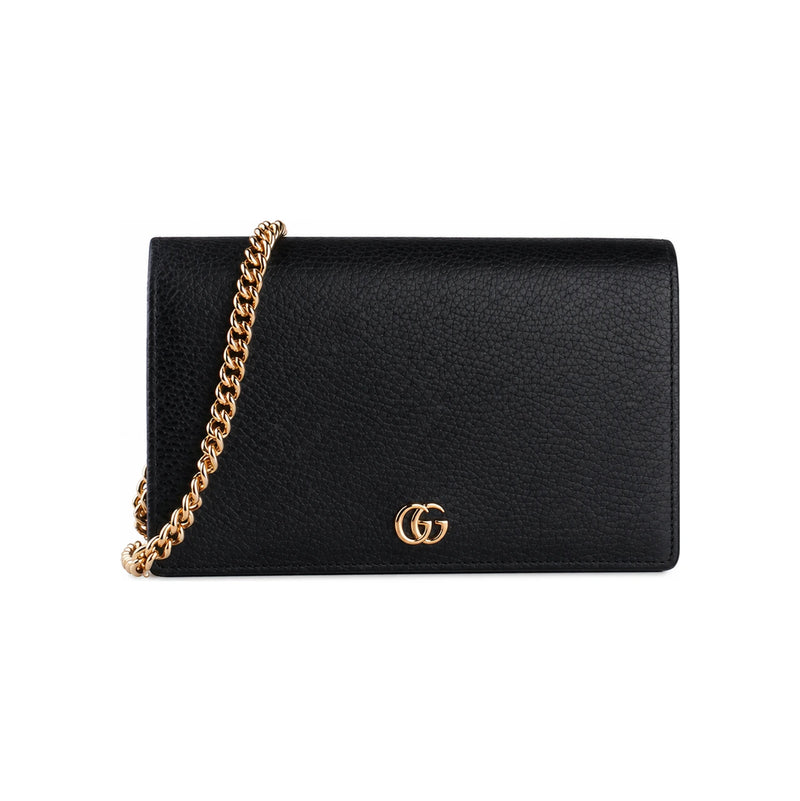 GUCCI Marmont Mini Chain Wallet Crossbody Bag Black Leather