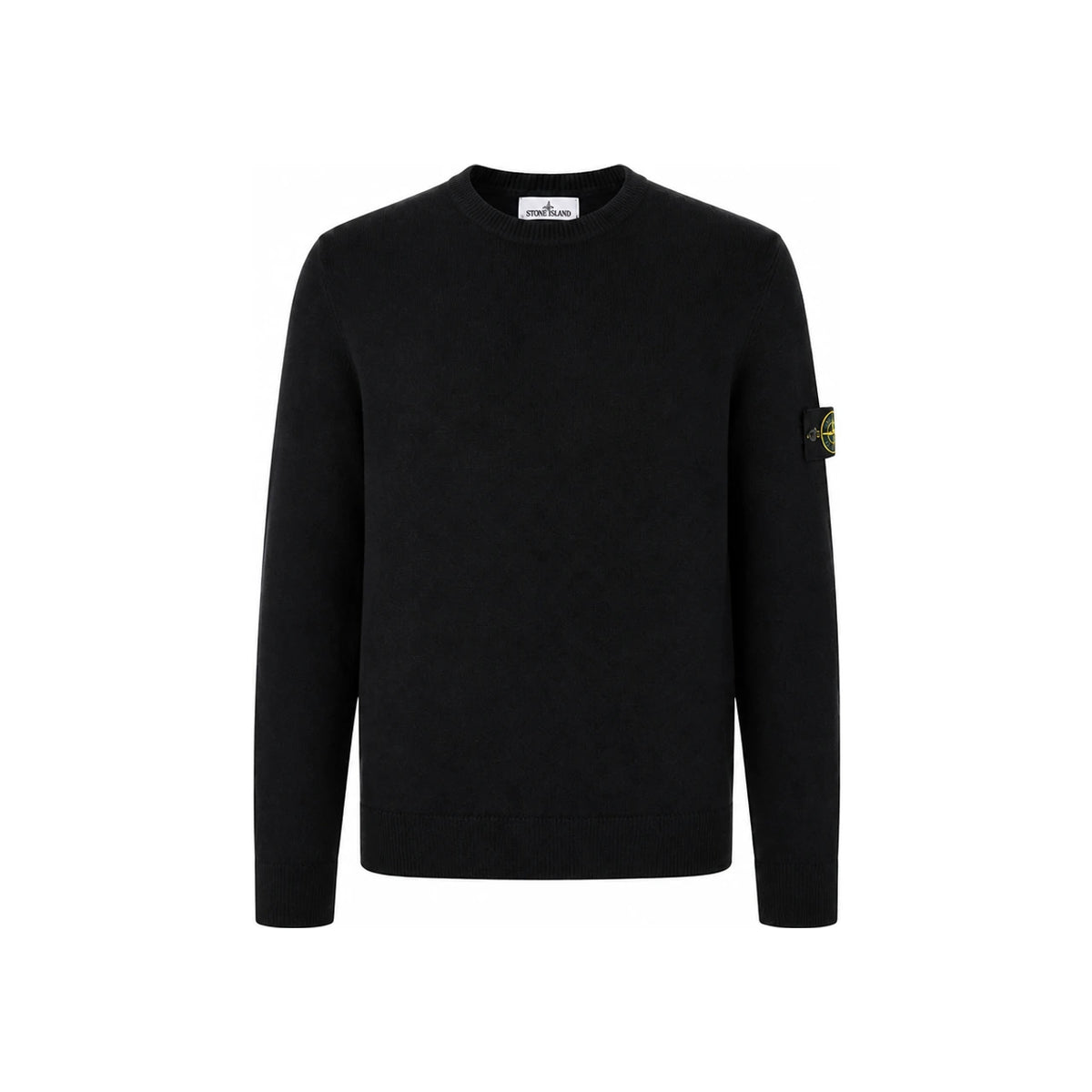 STONE ISLAND Black Crewneck Knit Sweater with Patch