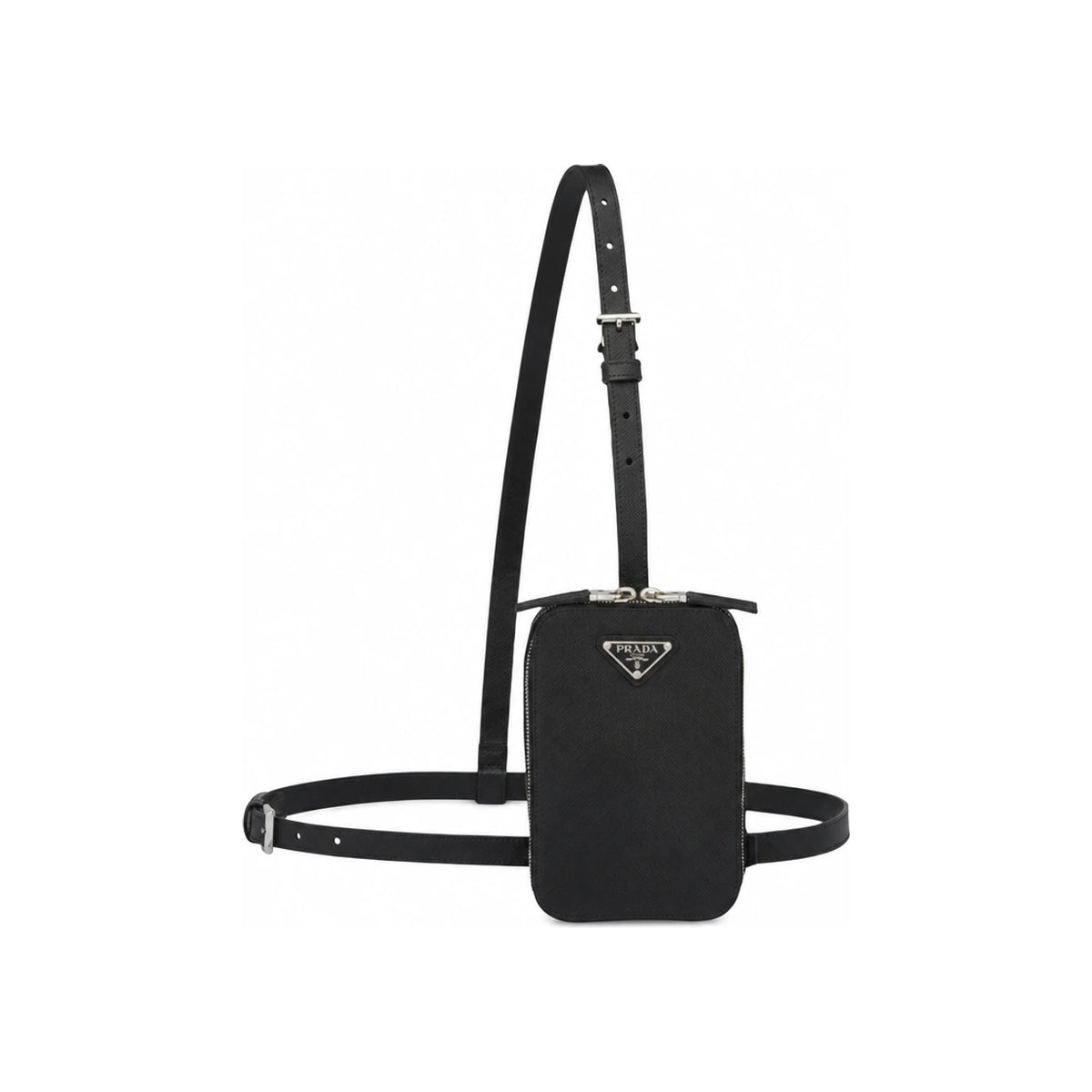 PRADA Saffiano Leather Vertical Crossbody Bag Black Unisex