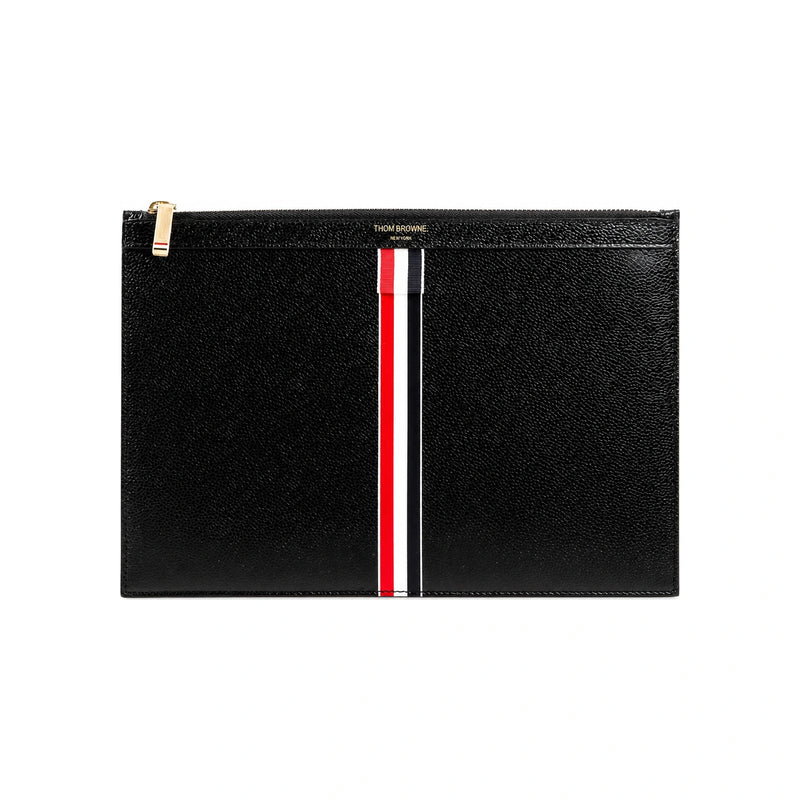 THOM BROWNE Tricolor Stripe Small Leather Tablet Pouch