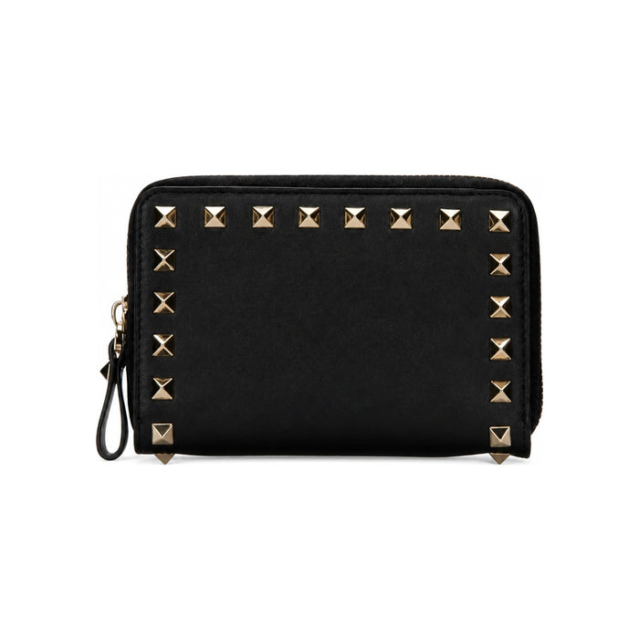 VALENTINO Rockstud Zip Bifold Wallet Black SW2P0P79 BOL 0NO