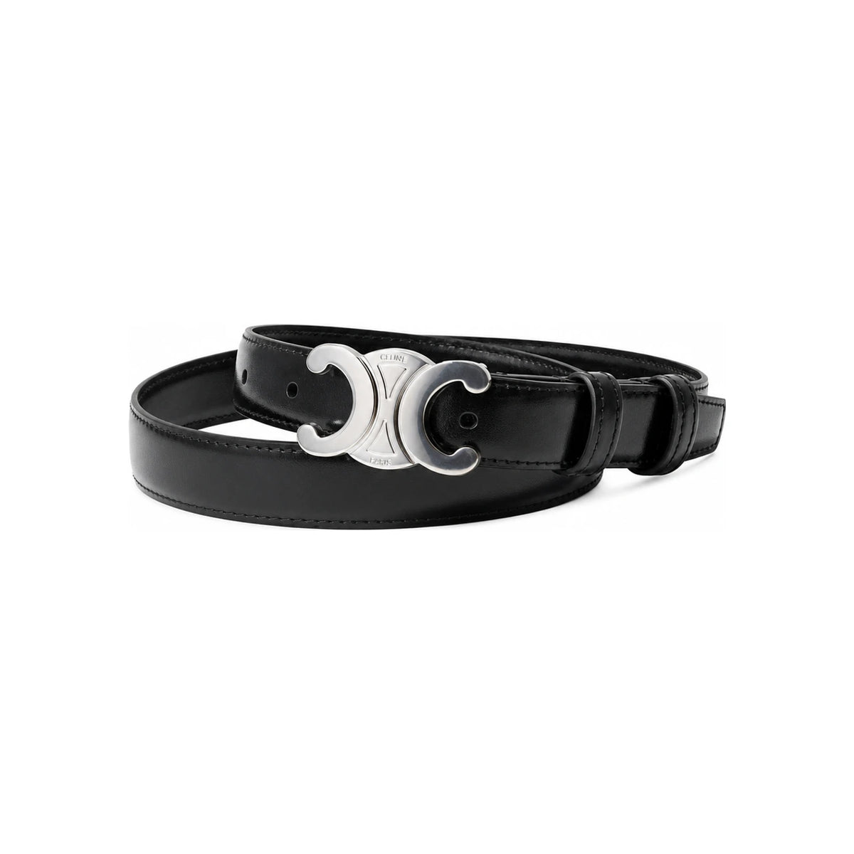 CELINE Triomphe Men’s Leather Belt Silver Buckle