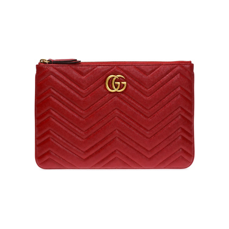 GUCCI GG Marmont Leather Clutch Bag Red