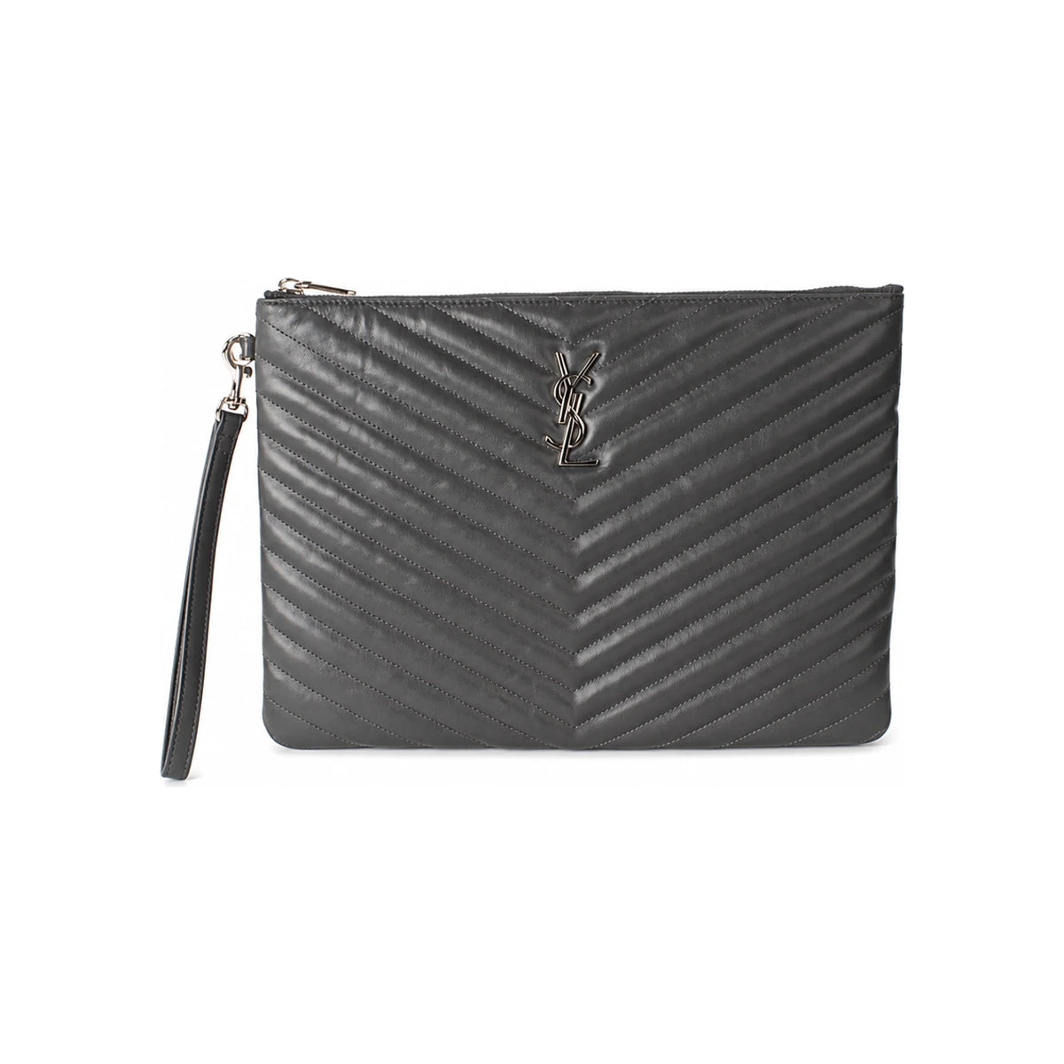 Saint Laurent Matelassé New Medium Leather Clutch Bag Black
